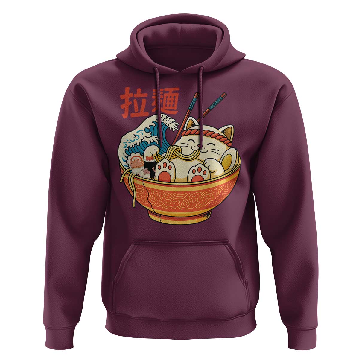 Funny Cat Ramen Hoodie Cute Japanese Sushi Kitty Eating Noodles - Wonder Print Shop