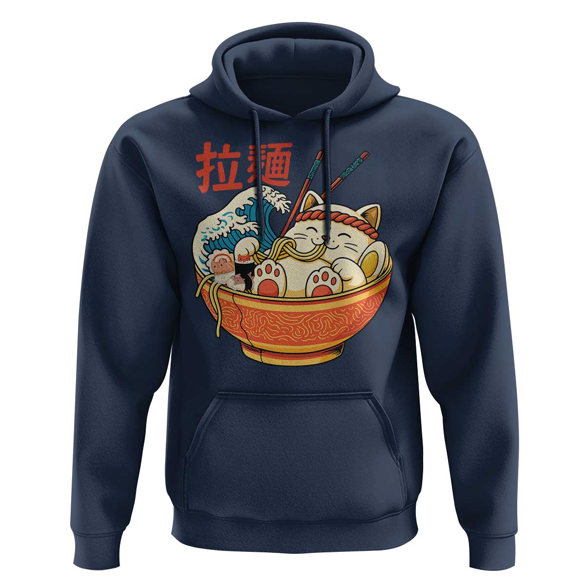 Funny Cat Ramen Hoodie Cute Japanese Sushi Kitty Eating Noodles - Wonder Print Shop