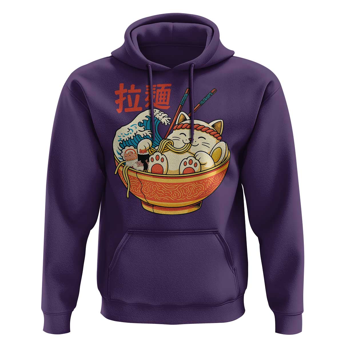 Funny Cat Ramen Hoodie Cute Japanese Sushi Kitty Eating Noodles - Wonder Print Shop