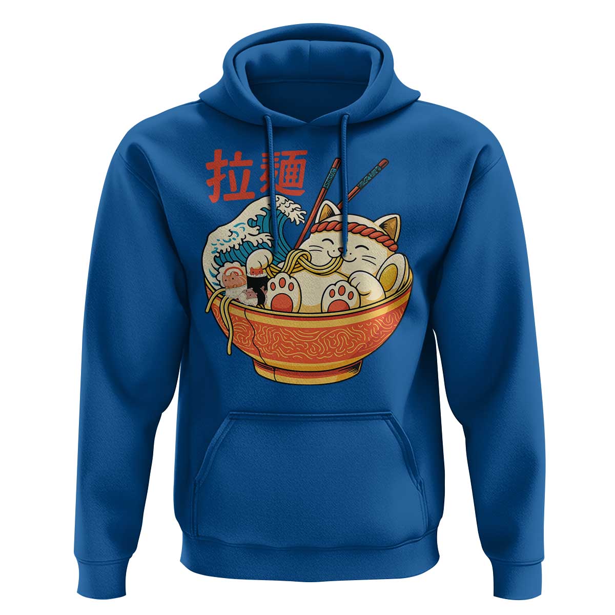Funny Cat Ramen Hoodie Cute Japanese Sushi Kitty Eating Noodles - Wonder Print Shop