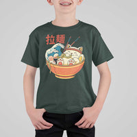Funny Cat Ramen T Shirt For Kid Cute Japanese Sushi Kitty Eating Noodles - Wonder Print Shop