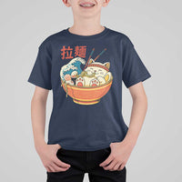 Funny Cat Ramen T Shirt For Kid Cute Japanese Sushi Kitty Eating Noodles - Wonder Print Shop