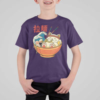 Funny Cat Ramen T Shirt For Kid Cute Japanese Sushi Kitty Eating Noodles - Wonder Print Shop