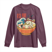 Funny Cat Ramen Long Sleeve Shirt Cute Japanese Sushi Kitty Eating Noodles - Wonder Print Shop