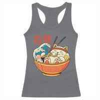 Funny Cat Ramen Racerback Tank Top Cute Japanese Sushi Kitty Eating Noodles - Wonder Print Shop