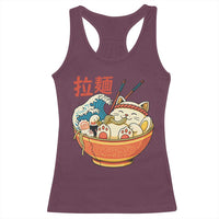 Funny Cat Ramen Racerback Tank Top Cute Japanese Sushi Kitty Eating Noodles - Wonder Print Shop