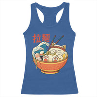 Funny Cat Ramen Racerback Tank Top Cute Japanese Sushi Kitty Eating Noodles - Wonder Print Shop