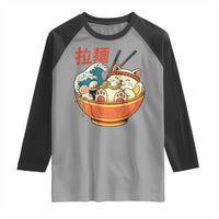 Funny Cat Ramen Raglan Shirt Cute Japanese Sushi Kitty Eating Noodles - Wonder Print Shop