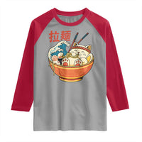 Funny Cat Ramen Raglan Shirt Cute Japanese Sushi Kitty Eating Noodles - Wonder Print Shop