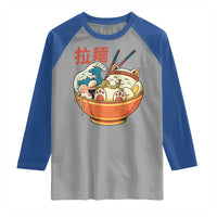 Funny Cat Ramen Raglan Shirt Cute Japanese Sushi Kitty Eating Noodles - Wonder Print Shop