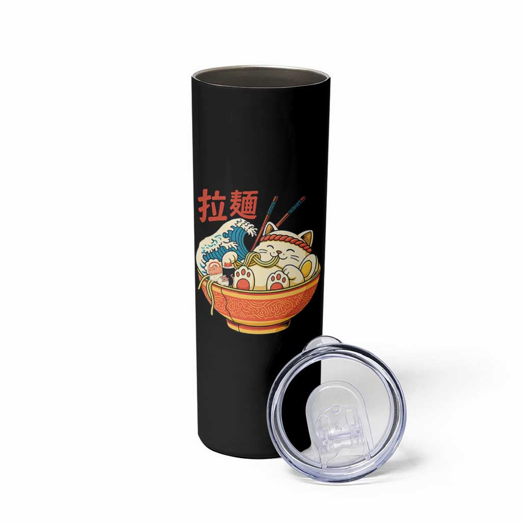 Funny Cat Ramen Skinny Tumbler Cute Japanese Sushi Kitty Eating Noodles