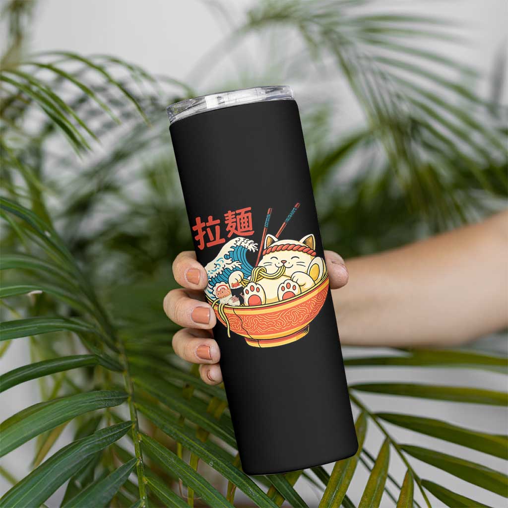 Funny Cat Ramen Skinny Tumbler Cute Japanese Sushi Kitty Eating Noodles