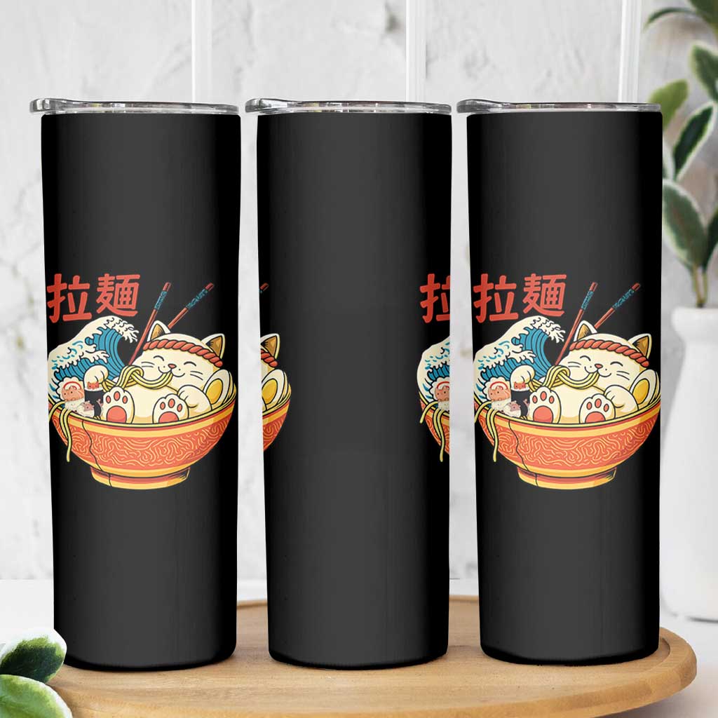 Funny Cat Ramen Skinny Tumbler Cute Japanese Sushi Kitty Eating Noodles