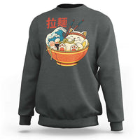 Funny Cat Ramen Sweatshirt Cute Japanese Sushi Kitty Eating Noodles - Wonder Print Shop