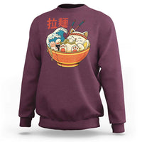 Funny Cat Ramen Sweatshirt Cute Japanese Sushi Kitty Eating Noodles - Wonder Print Shop