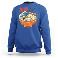 Funny Cat Ramen Sweatshirt Cute Japanese Sushi Kitty Eating Noodles - Wonder Print Shop