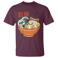 Funny Cat Ramen T Shirt Cute Japanese Sushi Kitty Eating Noodles - Wonder Print Shop