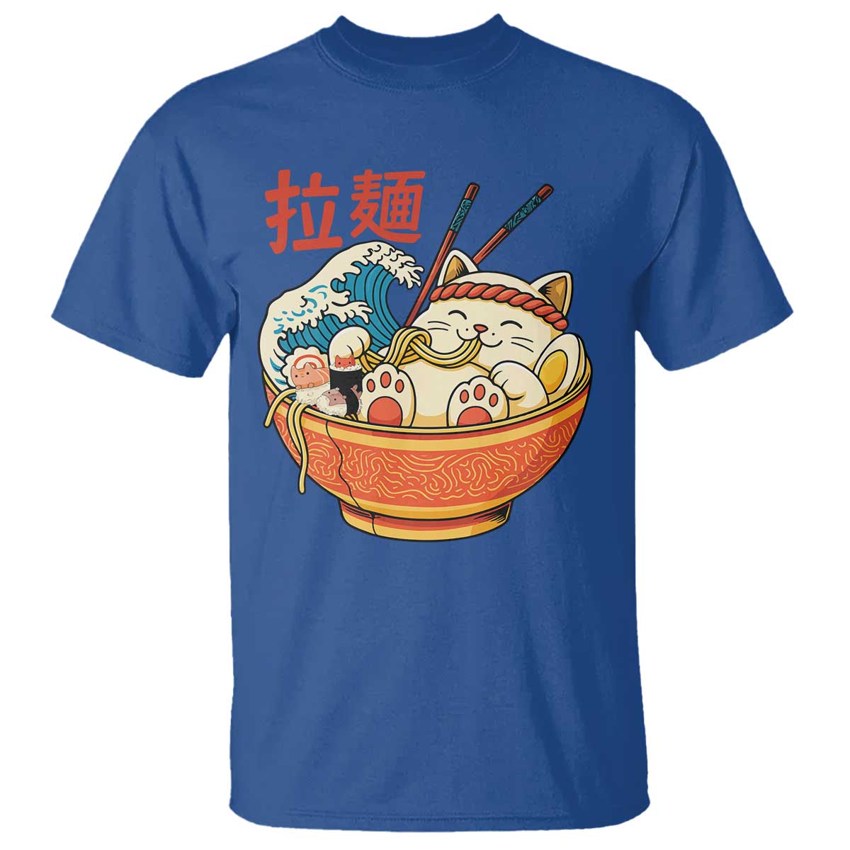 Funny Cat Ramen T Shirt Cute Japanese Sushi Kitty Eating Noodles - Wonder Print Shop