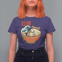Funny Cat Ramen T Shirt For Women Cute Japanese Sushi Kitty Eating Noodles - Wonder Print Shop