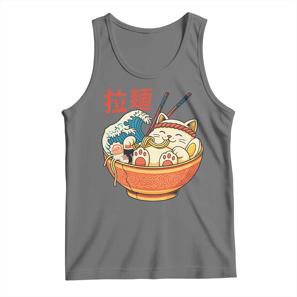 Funny Cat Ramen Tank Top Cute Japanese Sushi Kitty Eating Noodles - Wonder Print Shop