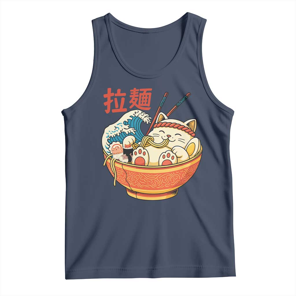 Funny Cat Ramen Tank Top Cute Japanese Sushi Kitty Eating Noodles - Wonder Print Shop