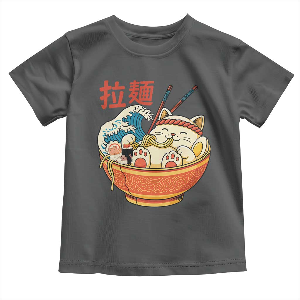 Funny Cat Ramen Toddler T Shirt Cute Japanese Sushi Kitty Eating Noodles - Wonder Print Shop