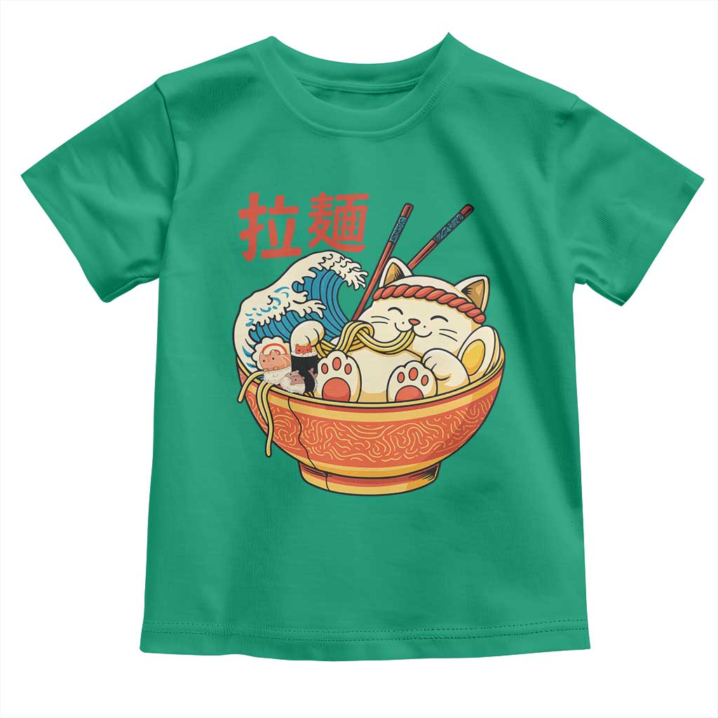 Funny Cat Ramen Toddler T Shirt Cute Japanese Sushi Kitty Eating Noodles - Wonder Print Shop
