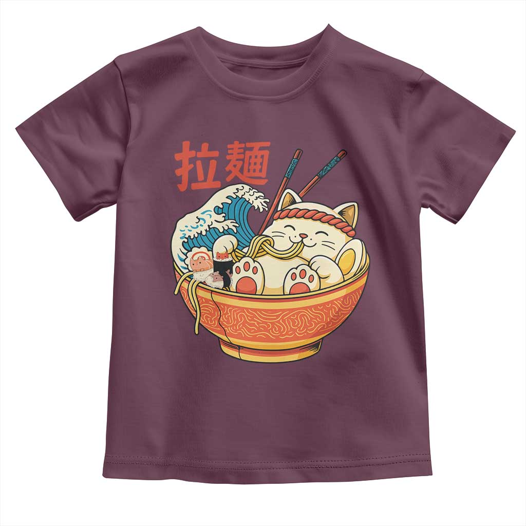 Funny Cat Ramen Toddler T Shirt Cute Japanese Sushi Kitty Eating Noodles - Wonder Print Shop