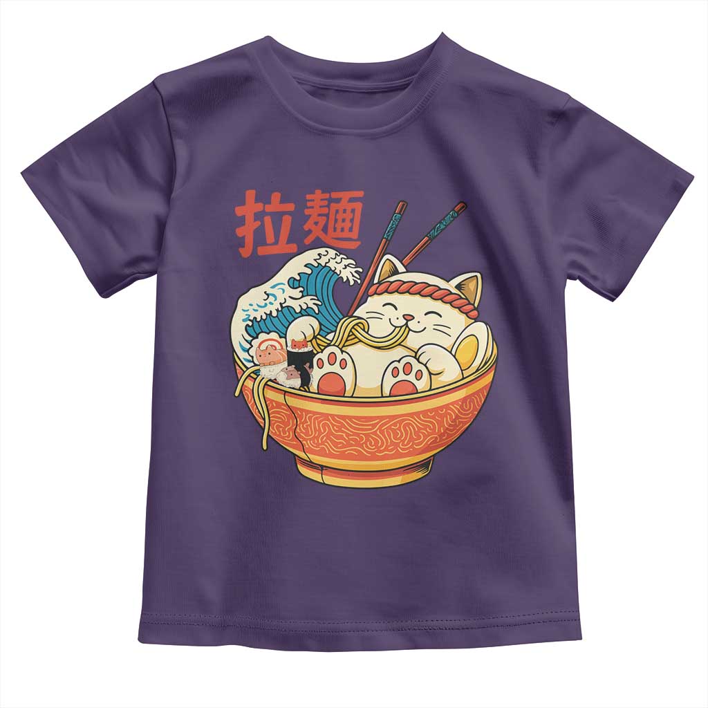 Funny Cat Ramen Toddler T Shirt Cute Japanese Sushi Kitty Eating Noodles - Wonder Print Shop