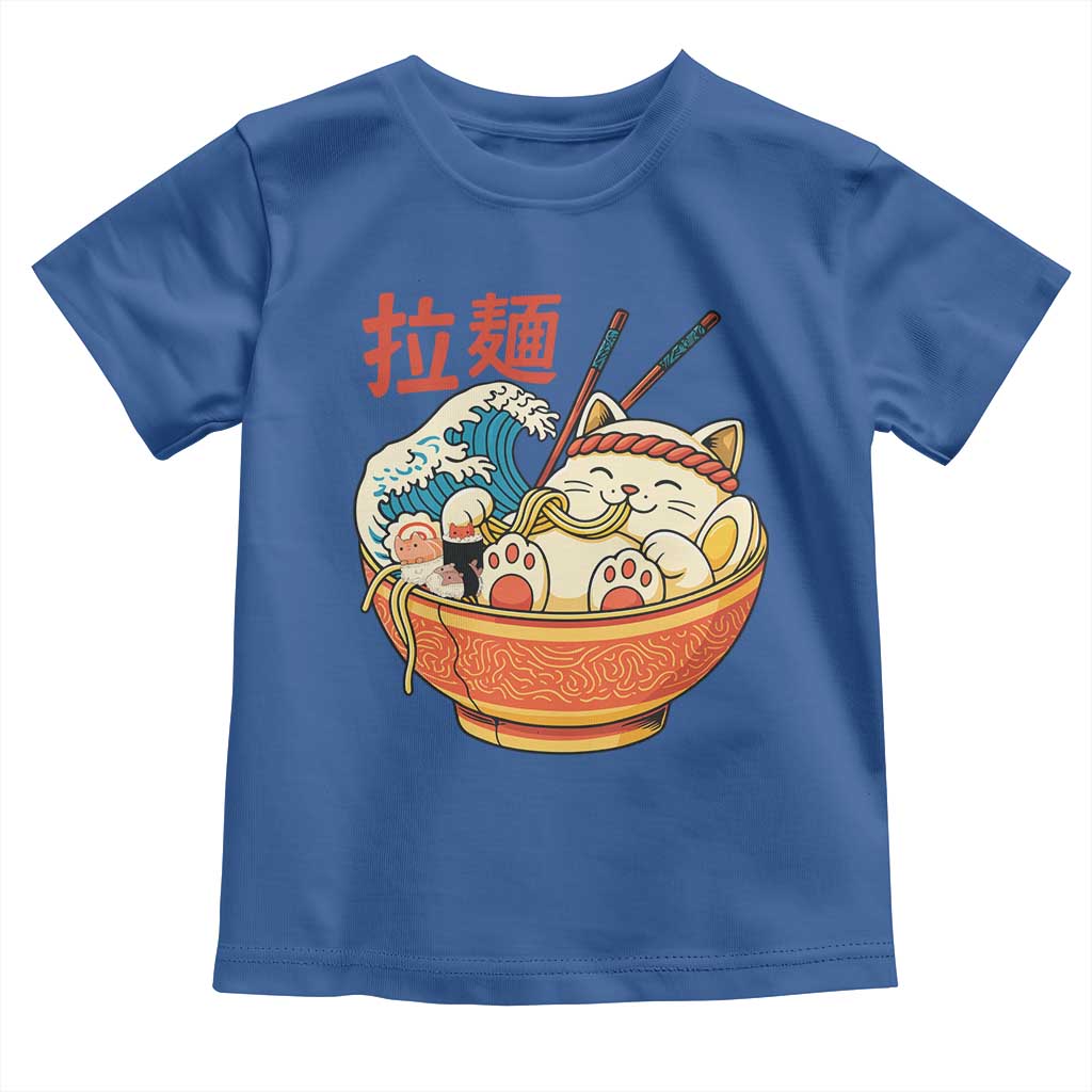 Funny Cat Ramen Toddler T Shirt Cute Japanese Sushi Kitty Eating Noodles - Wonder Print Shop