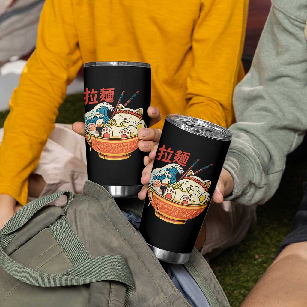 Funny Cat Ramen Tumbler Cup Cute Japanese Sushi Kitty Eating Noodles