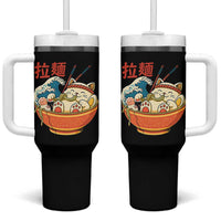 Funny Cat Ramen Tumbler With Handle Cute Japanese Sushi Kitty Eating Noodles