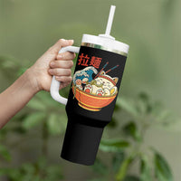 Funny Cat Ramen Tumbler With Handle Cute Japanese Sushi Kitty Eating Noodles