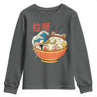 Funny Cat Ramen Youth Sweatshirt Cute Japanese Sushi Kitty Eating Noodles - Wonder Print Shop