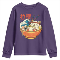 Funny Cat Ramen Youth Sweatshirt Cute Japanese Sushi Kitty Eating Noodles - Wonder Print Shop