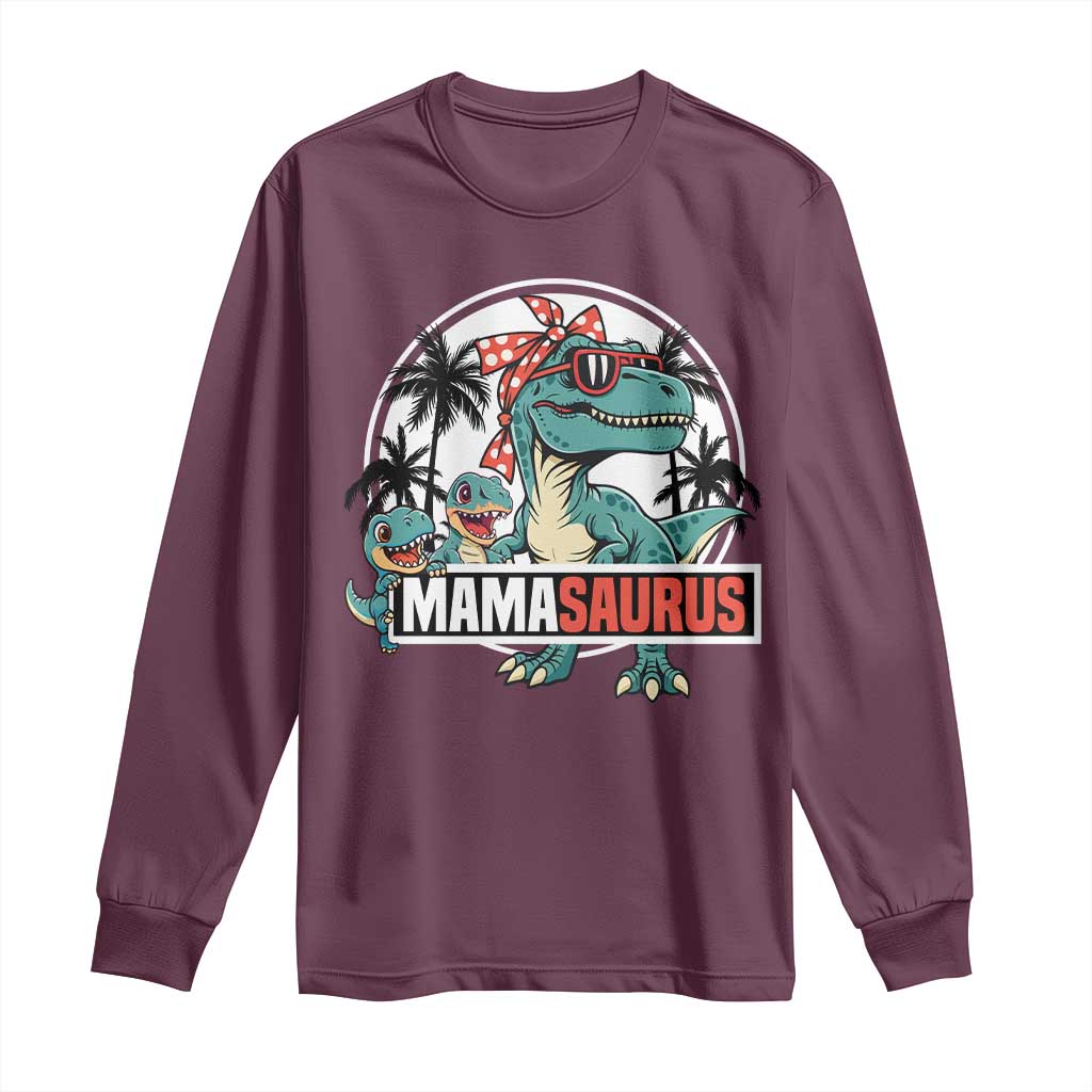 Mamasaurus Dinosaur Long Sleeve Shirt Funny Grandma Saurus Family Matching - Wonder Print Shop
