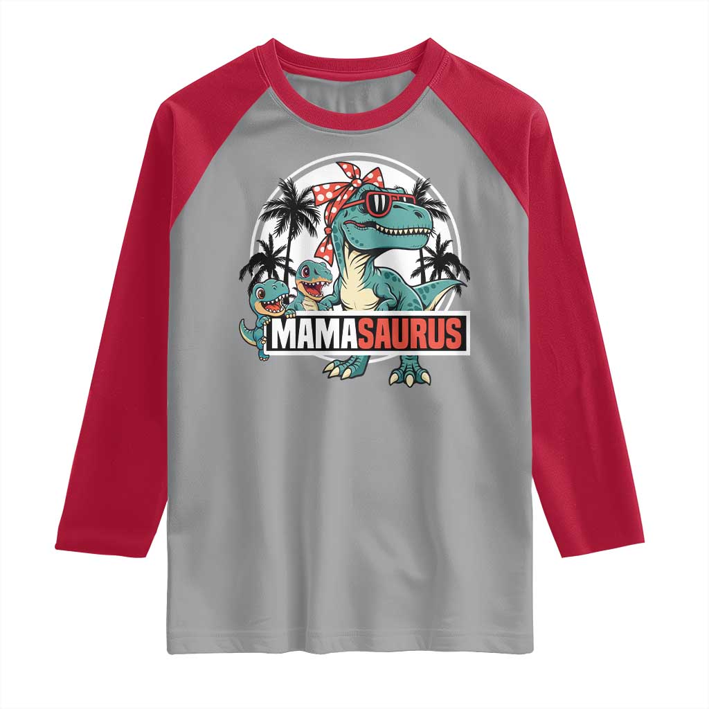 Mamasaurus Dinosaur Raglan Shirt Funny Grandma Saurus Family Matching - Wonder Print Shop