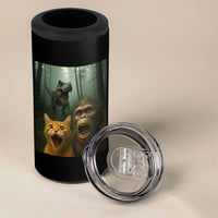 Cat Bigfoot Selfie With Dinosaur 4 in 1 Can Cooler Tumbler Funny Surprised Scared Sasquatch Cat