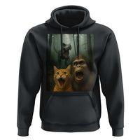 Cat Bigfoot Selfie With Dinosaur Hoodie Funny Surprised Scared Sasquatch Cat - Wonder Print Shop