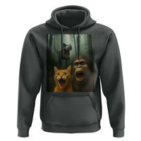 Cat Bigfoot Selfie With Dinosaur Hoodie Funny Surprised Scared Sasquatch Cat - Wonder Print Shop