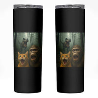 Cat Bigfoot Selfie With Dinosaur Skinny Tumbler Funny Surprised Scared Sasquatch Cat