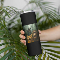 Cat Bigfoot Selfie With Dinosaur Skinny Tumbler Funny Surprised Scared Sasquatch Cat