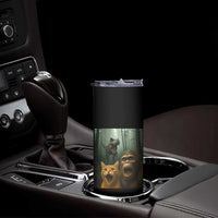 Cat Bigfoot Selfie With Dinosaur Skinny Tumbler Funny Surprised Scared Sasquatch Cat