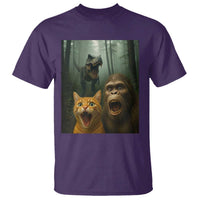 Cat Bigfoot Selfie With Dinosaur T Shirt Funny Surprised Scared Sasquatch Cat - Wonder Print Shop