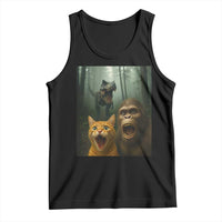 Cat Bigfoot Selfie With Dinosaur Tank Top Funny Surprised Scared Sasquatch Cat - Wonder Print Shop