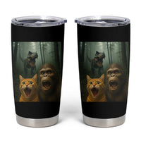 Cat Bigfoot Selfie With Dinosaur Tumbler Cup Funny Surprised Scared Sasquatch Cat