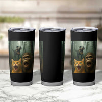 Cat Bigfoot Selfie With Dinosaur Tumbler Cup Funny Surprised Scared Sasquatch Cat