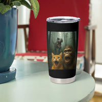Cat Bigfoot Selfie With Dinosaur Tumbler Cup Funny Surprised Scared Sasquatch Cat