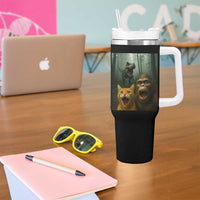 Cat Bigfoot Selfie With Dinosaur Tumbler With Handle Funny Surprised Scared Sasquatch Cat