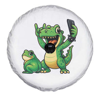 Funny Dinosaur Frog Selfie Spare Tire Cover Rock On Hand - Wonder Print Shop